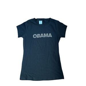 Rhinestone Crystal Barack Obama Fitted Tee Shirt 2008 size L